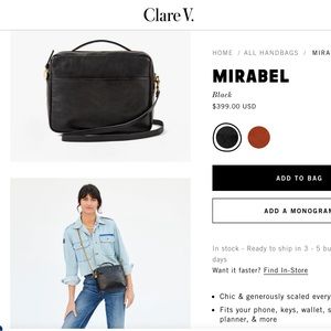 Clare V Mirabel handbag - black leather, like new